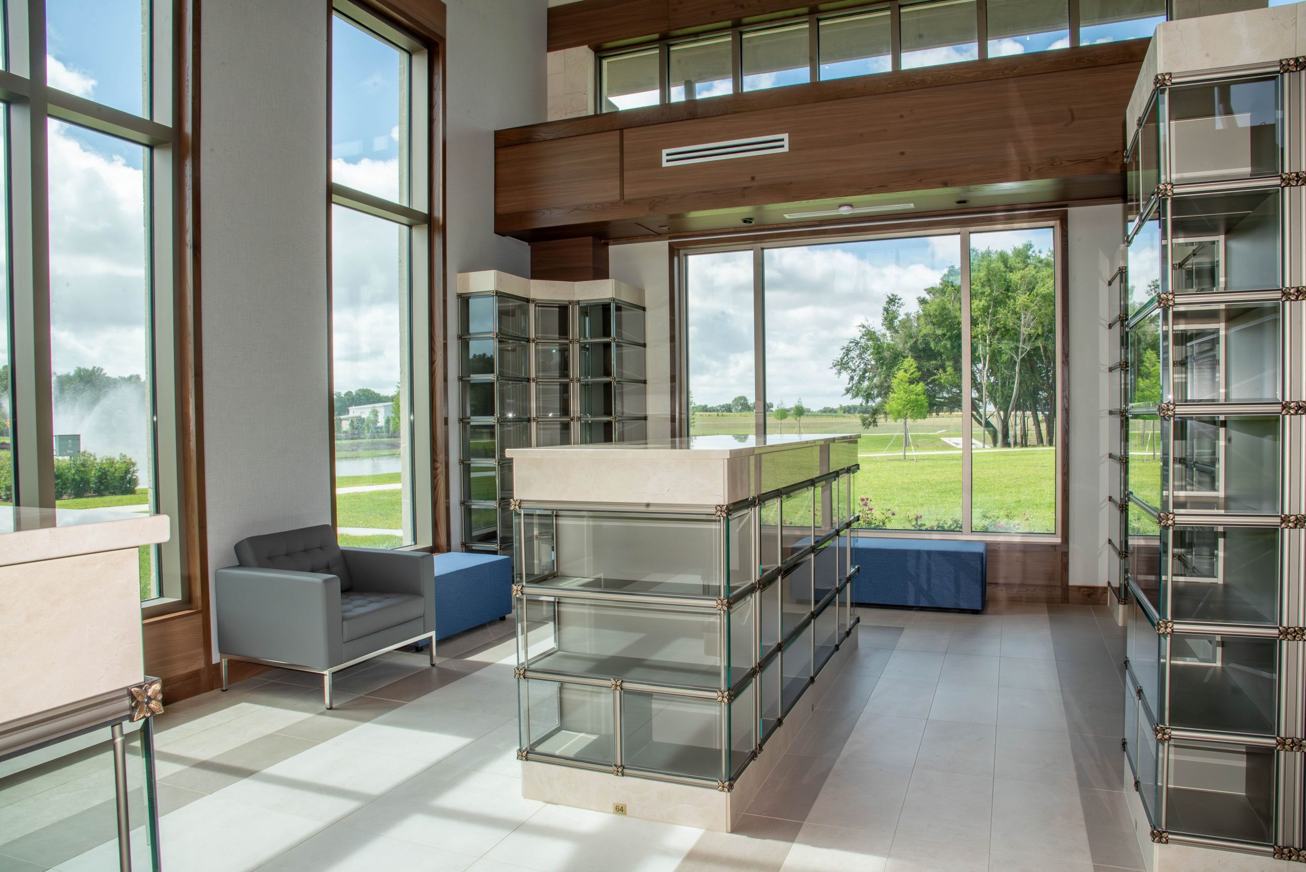 The Lumen Christi Columbarium offers serene views of the lake. (GLENDA MEEKINS)